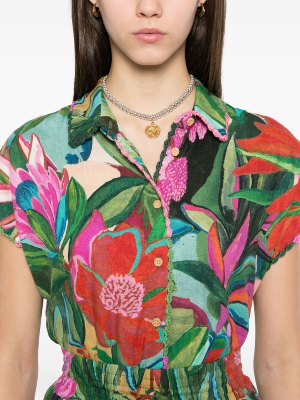 FARM Rio Jardin De Reve Shirt Size XS NWT Tropical Linen Multicolor - Picture 10 of 16